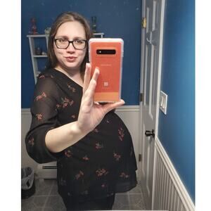 H&M Black with Pink Floral Maternity Blouse Size Large ~ Worn Once